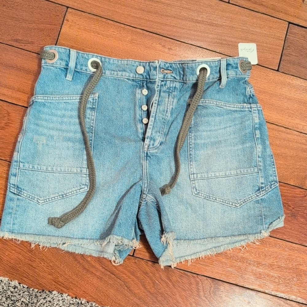 FP Movement by Free People Blue Jean Shorts with Gray Drawstring
